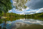 Pond in Konopiste park at springtime, Benesov, Czech republic