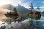 Amazing sunrise on Hintersee lake at autumn morning