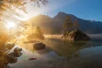 Amazing sunrise on Hintersee lake at autumn morning