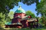 Scenic view of medieval Greek Catholic wooden church of St. Onuphrius, Busk, Lviv region, Ukraine