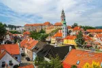 Scenic view to castle and rooftops in old town of Cesky Krumlov, Czech republic