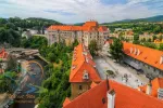 Scenic aerial view over the castle in Cesky Krumlov, Czech Republic