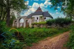 Way to medieval fortified Church of St. Nicholas in Chesnyky, Ivano-Frankivsk region, Ukraine