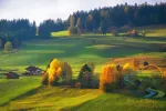 Colorful autumn rural landscape in the mountain village