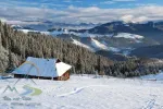 winter mountains landscape on sunny morning