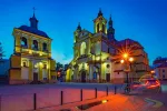 Picturesque nightscape of collegiate parish church of Virgin Mary, Ivano-Frankivsk, Ukraine