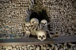 Human skulls as a decoration in the Sedlec Ossuary, Kutna Hora, Czech Republic