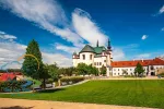 Public garden and baroque Church of the Discovery of the Holy Cross in Litomysl, Czech Republic