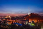 Amazing panoramic view of historical city center at twilight, Lviv, Ukraine. UNESCO world heritage site