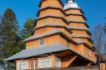 Scenic view of Greek Catholic wooden church of St. Dmytro, UNESCO, Matkiv, Ukraine