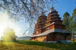 Scenic view of Greek Catholic wooden church of St. Dmytro, UNESCO, Matkiv, Ukraine