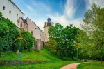 Scenic view of Park under Saint Wenceslas Cathedral with Chapel of Saint Barbara in Olomouc, Czech Republic