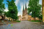 Scenic view of Wenceslas square with Saint Wenceslas Cathedral and Church of Saint Anne in Olomouc, Czech Republic