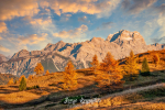 Amazing autumn scenery of Italian Dolomite Alps in sunset light