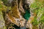 Scenic view of Great Canyon of Soca river near Bovec, Slovenia at summer day