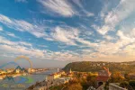 Amazing sky with picturesque clouds over Danube river and Buda hills in the central area of Budapest, Hungary