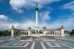 Scenic view Heroes' Square in Budapest, Hungary with Millennium Monument, major attraction of city under picturesque sky