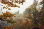 Amazing autumn scenery of the Bastei bridge, Saxon Switzerland National Park, Germany
